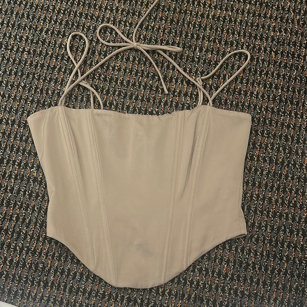 White Fox Boutique Cream Bodysuit Backless Bustier Style